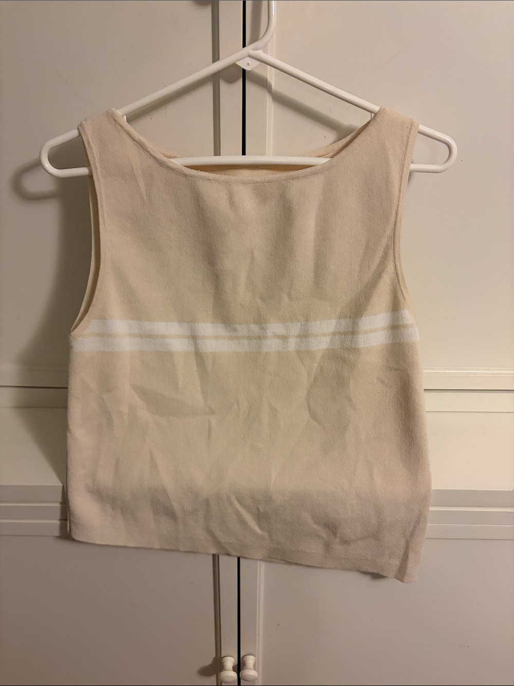 SHEIN Women's Cream Sleeveless Knit Tank with White Stripe